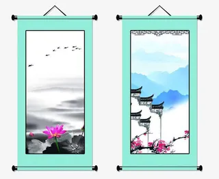 水墨画卷帘免抠