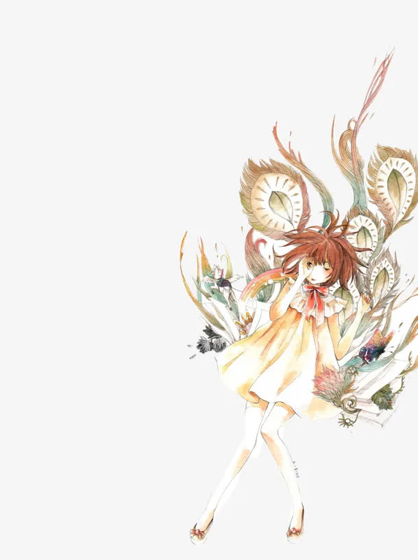 手绘唯美森林系女孩免抠