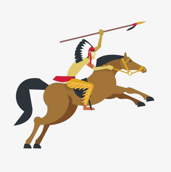狂野风的卡通拿着长矛的印第安人免抠