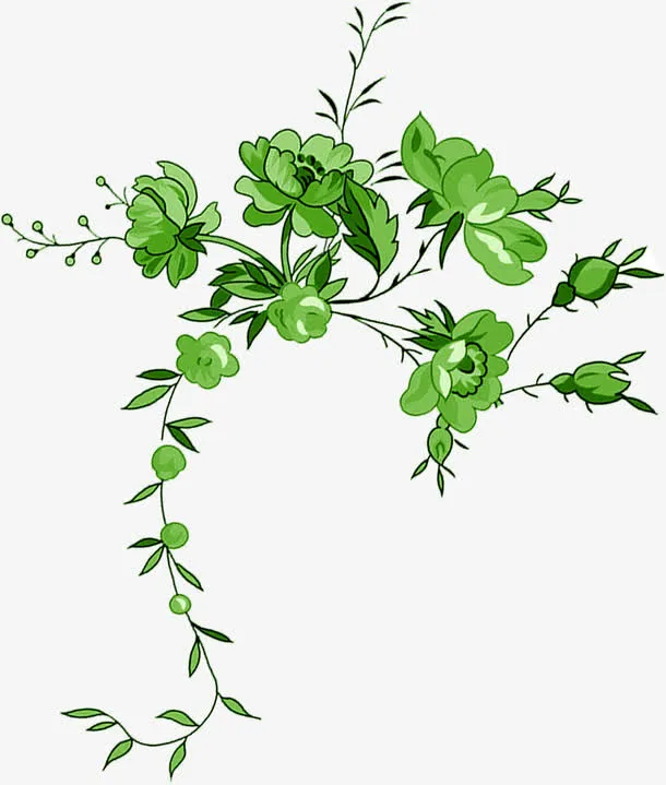 绿色卡通花朵树枝免抠
