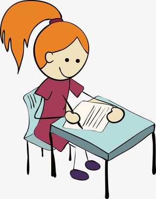 矢量扁平写字的小女孩免抠