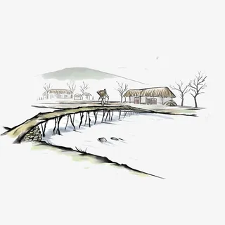 简约风水墨风景画PNG免抠