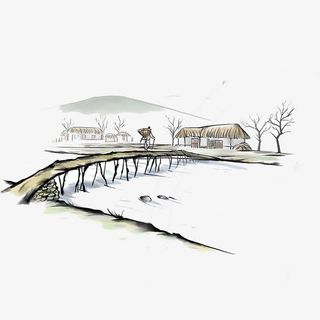 简约风水墨风景画PNG免抠