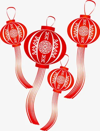 矢量手绘红色4个灯笼免抠