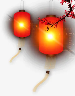 红色中式灯笼灯光免抠