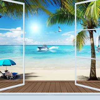 唯美窗台海景背景图高清