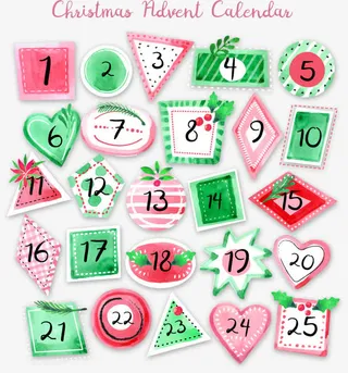 手绘可爱水彩圣诞节倒数日历免抠