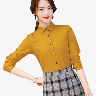 土黄色上衣，女装，系领衣物免抠