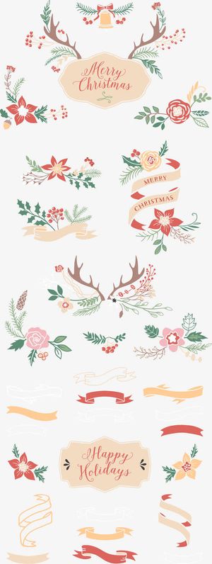 手绘圣诞装饰花纹免抠