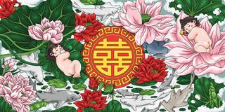 中国风背景墙图案荷花背景