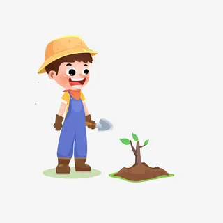 原创手绘植树节实地日男孩植树设计元素免抠