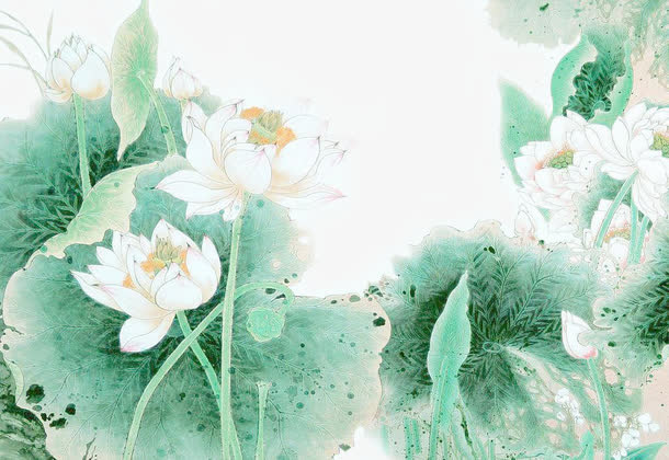 手绘满塘荷花免抠