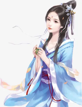 拿玉佩的美女古风手绘免抠