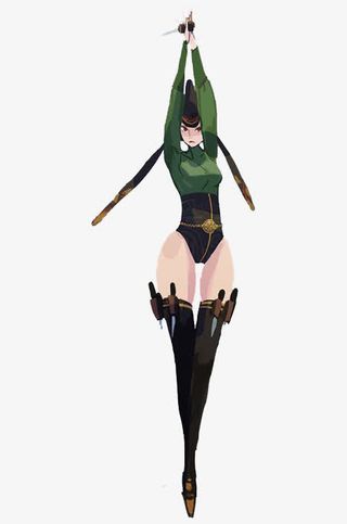 游戏人设绿色双刀女武士免抠