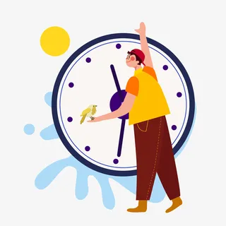 早安早起的男孩与鸟儿免抠