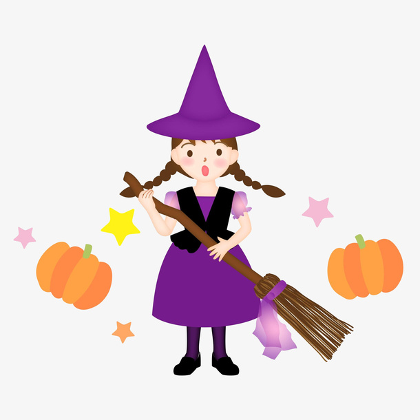 万圣节扫把南瓜魔女免抠