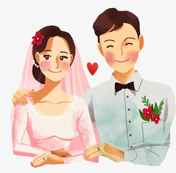 彩色水墨结婚婚姻元素免抠