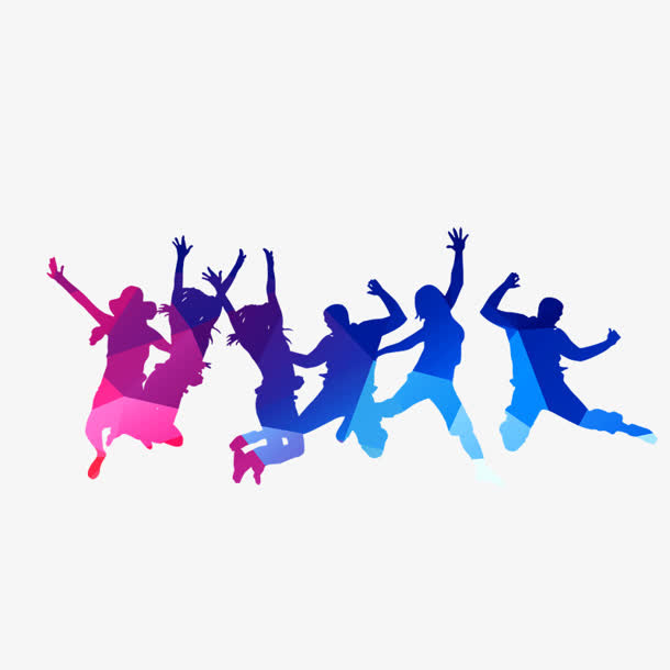 蓝色跳跃男女剪影背景