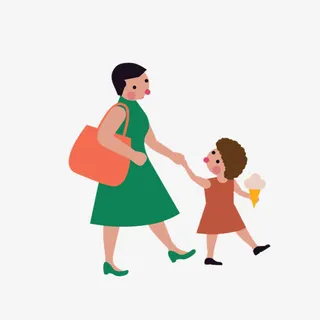 牵手行走的母女免抠