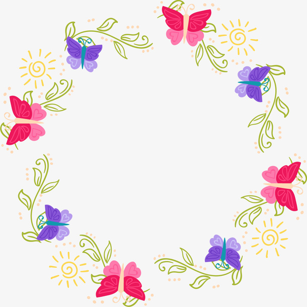 绿色春季花朵草环免抠