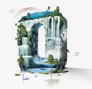 立体O型山水风景免抠