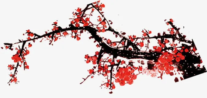 红色梅花墨迹书法免抠