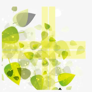 绿色 树叶 渐变 小清新 海报免抠