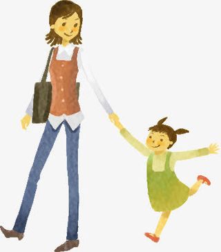 手绘欢乐漫画母女免抠