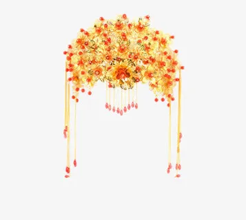 红色中式古装新娘头饰免抠