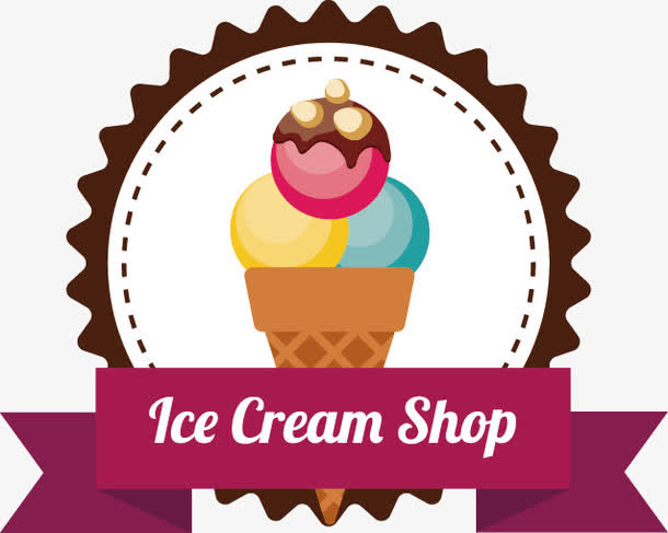 多彩巧克力豆蛋筒标贴矢量图免抠