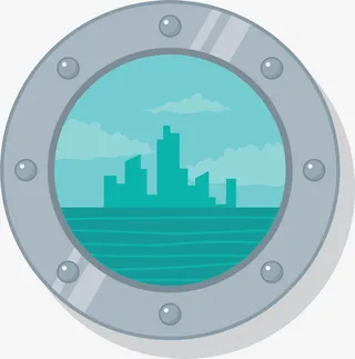 大海城市圆形金属窗口免抠