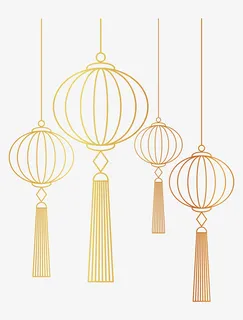 中国风烫金渐变灯笼线稿免抠