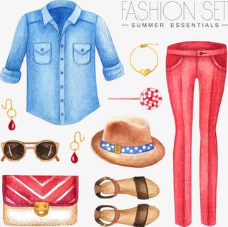 矢量手绘女人服饰免抠