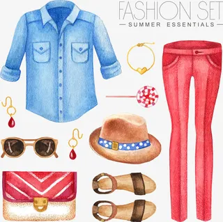 矢量手绘女人服饰免抠