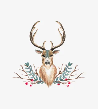 手绘卡通鹿头花草免抠