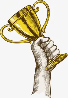 手绘风手拿冠军奖杯免抠