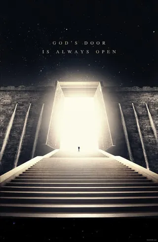 打开的金色大门海报背景