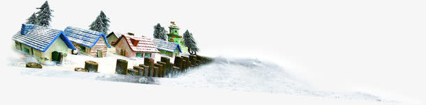 手绘圣诞节雪地房屋免抠