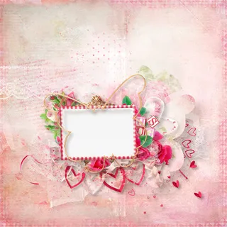 卡通粉色爱心相框免抠