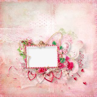 卡通粉色爱心相框免抠