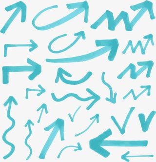 水彩笔蓝色箭头免抠