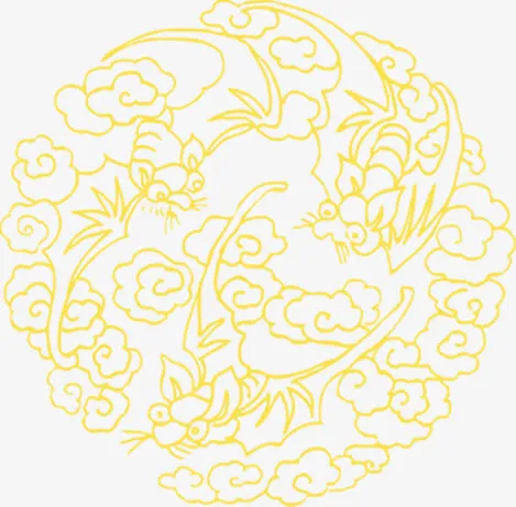 黄色线条新年花纹底纹免抠