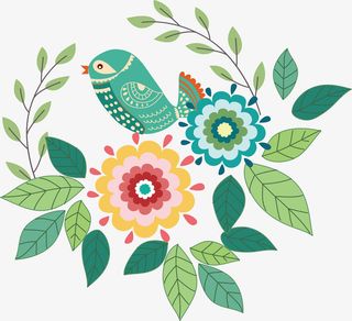 绿色小鸟春天标题框免抠