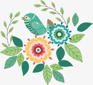 绿色小鸟春天标题框免抠