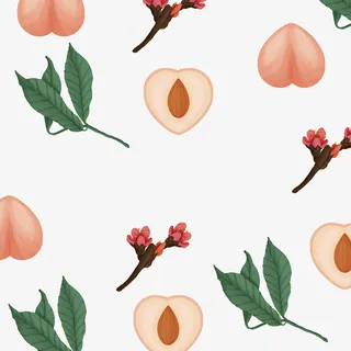 手绘桃子桃花桃叶桃枝底纹免扣免抠