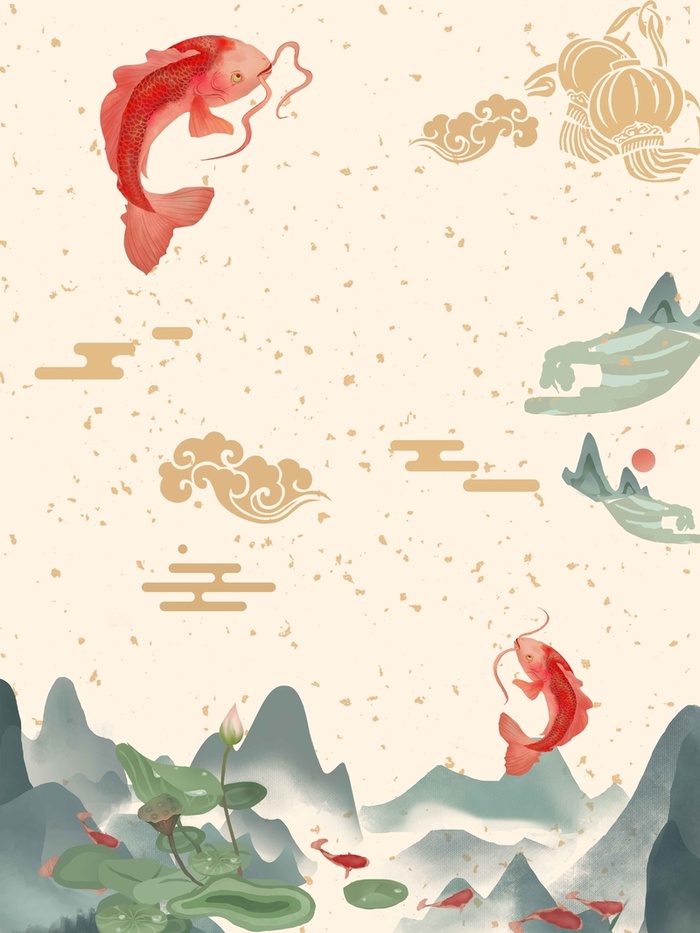 古典简约山水手绘矢量插画背景高清