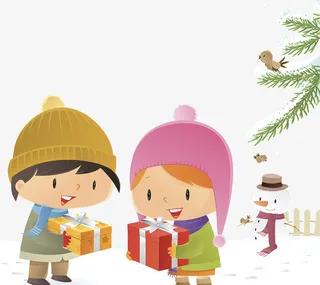 冬天互换礼物的男孩女孩免抠