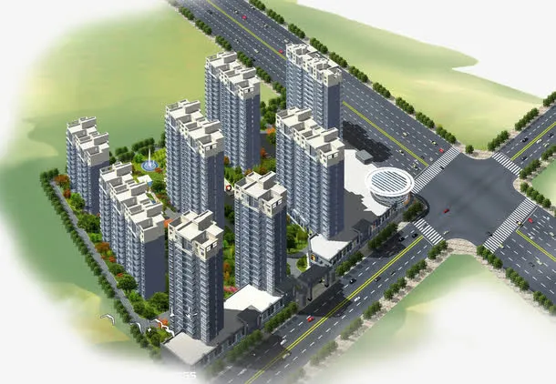 城市高楼的立体鸟瞰图免抠