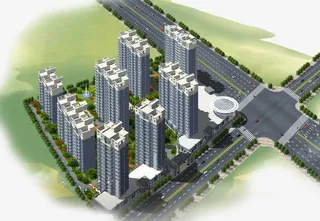 城市高楼的立体鸟瞰图免抠