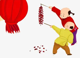 卡通小孩放鞭炮免抠